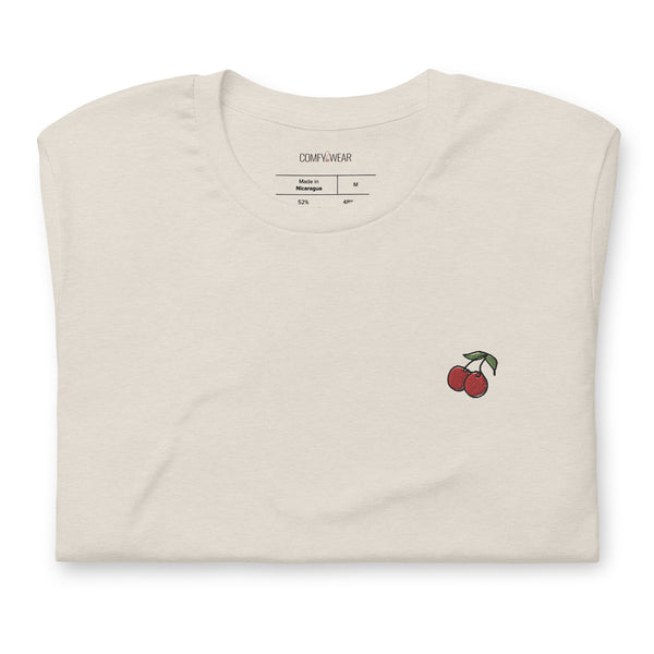 Load image into Gallery viewer, Unisex embroidered T-shirt, cherry embroidery
