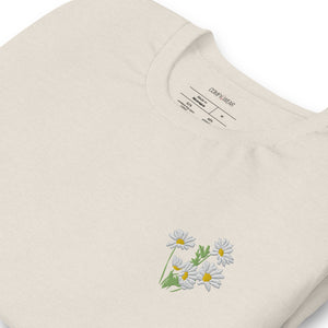 Unisex embroidered T-shirt, chamomiles embroidery