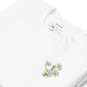 Unisex embroidered T-shirt, chamomiles embroidery