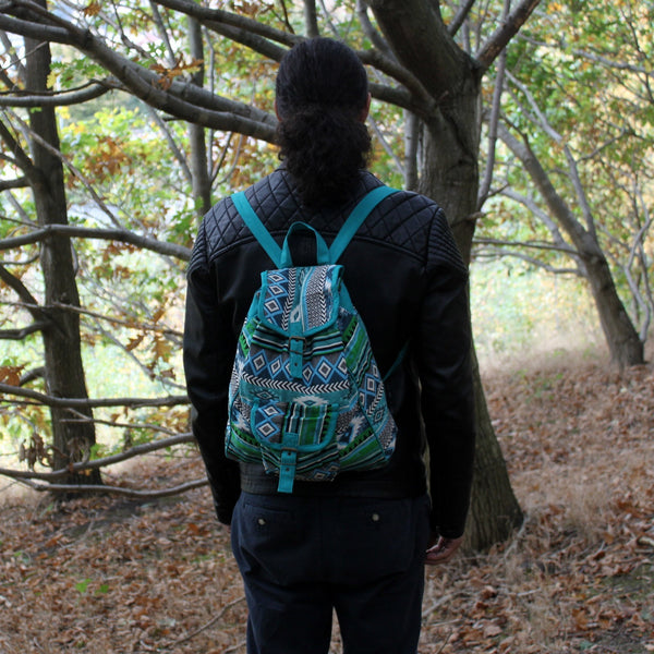 Load image into Gallery viewer, Jacquard Bag - Teal Backpack
