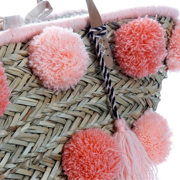 Load image into Gallery viewer, Tote Bag DKD Home Decor Pink Coral Pompoms
