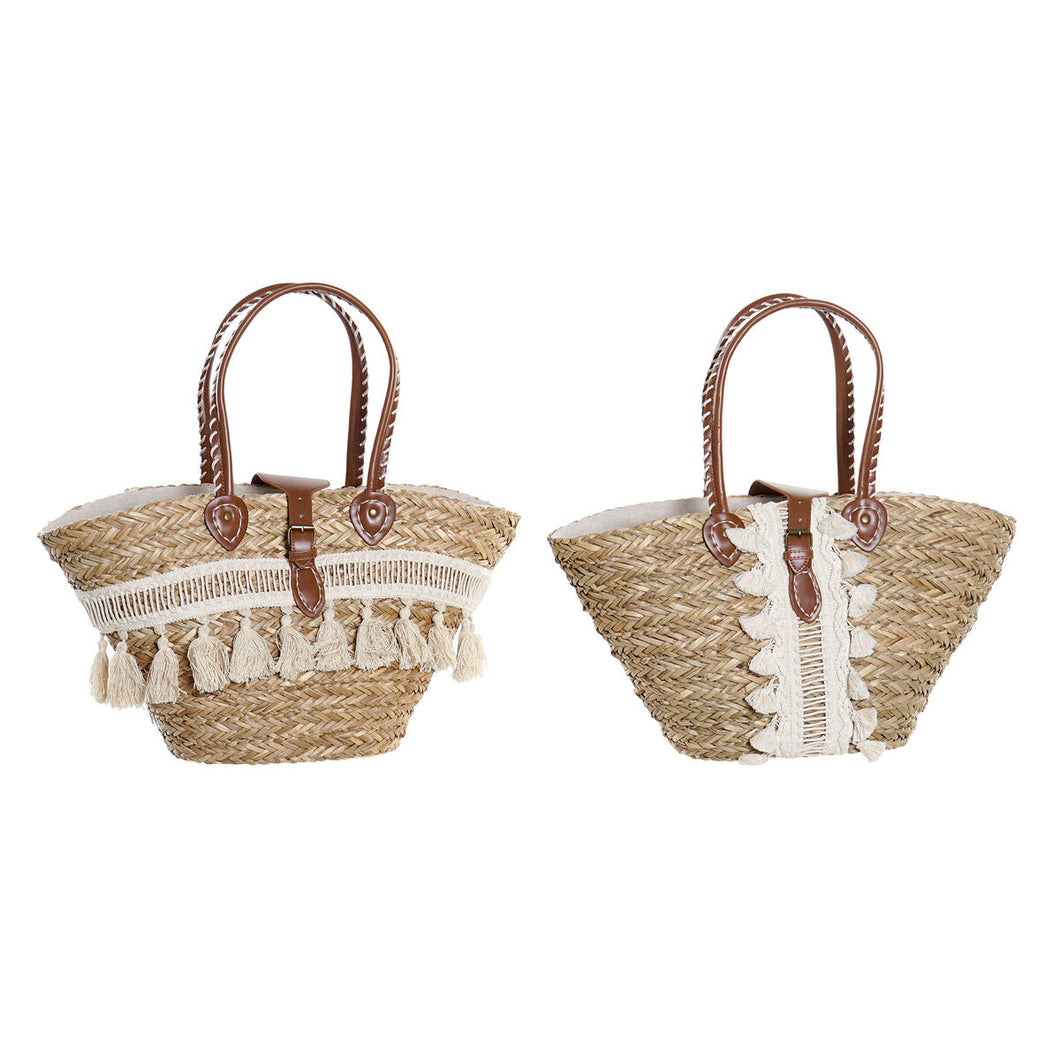 Beach Bag DKD Home Decor Natural Polyester White wicker PU (2 Units)