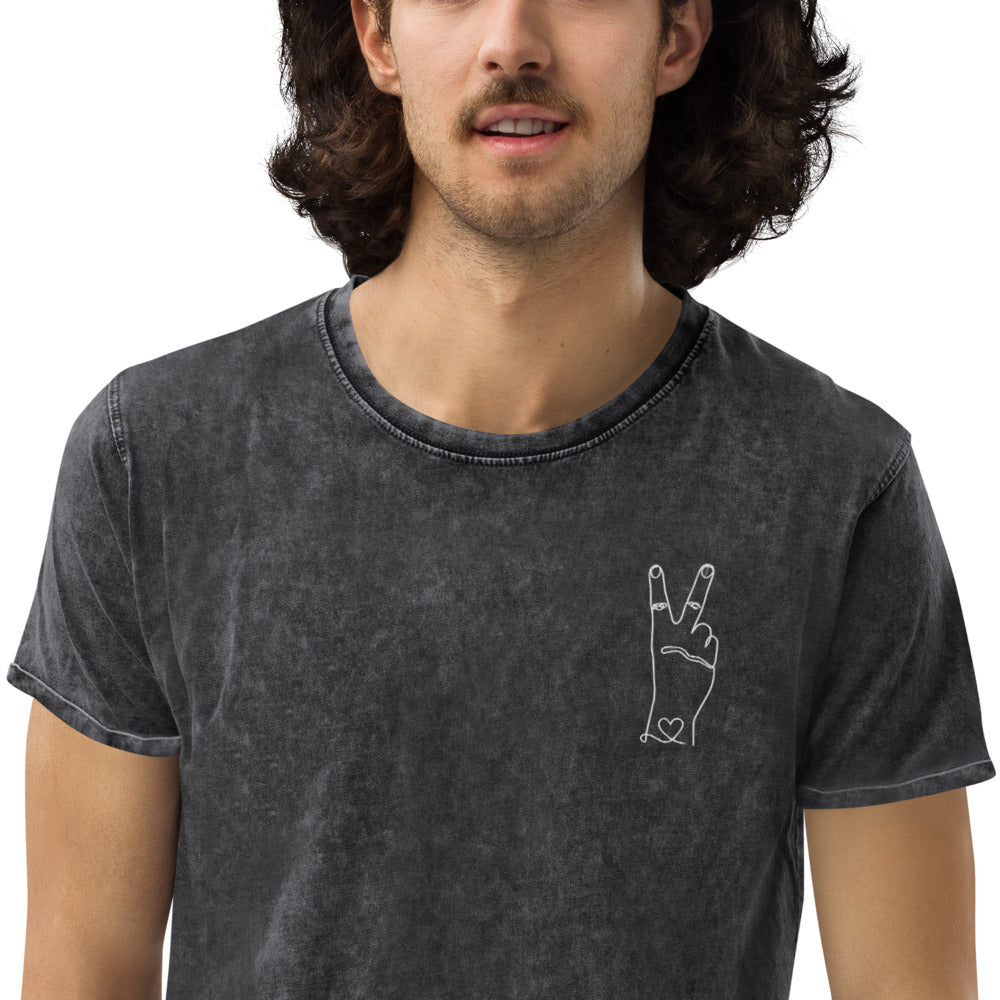Peace embroidery - Denim T-Shirt